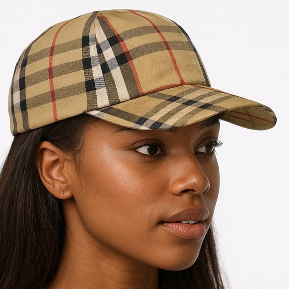 VINTAGE BURBERRY Women's Beige Nova Checkered Cap SIZE M